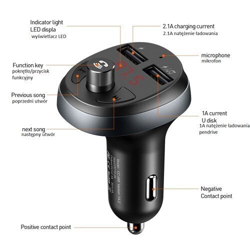 Mcdodo FM raidītājs BT brīvroku komplekts 2xUSB CC-6880 cena un informācija | FM Modulatori | 220.lv