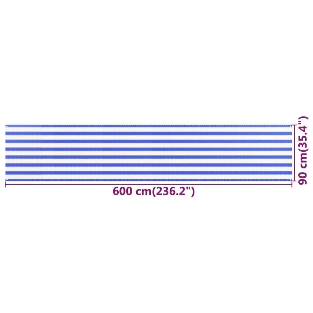 VidaXL balkona aizslietnis, 90x600 cm, zils un balts HDPE cena un informācija | Saulessargi, markīzes un statīvi | 220.lv