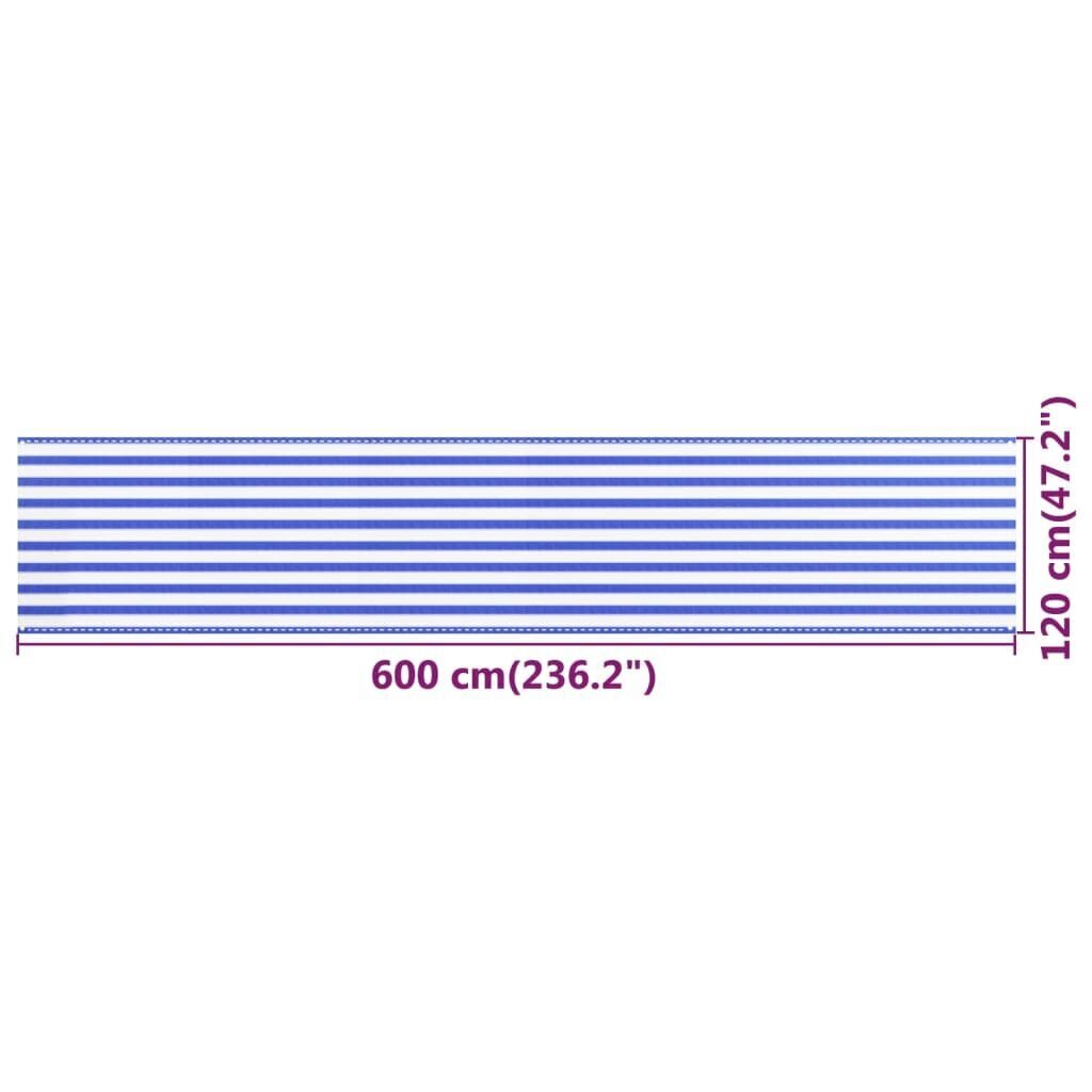 VidaXL balkona aizslietnis, 120x600 cm, zils un balts HDPE cena un informācija | Saulessargi, markīzes un statīvi | 220.lv