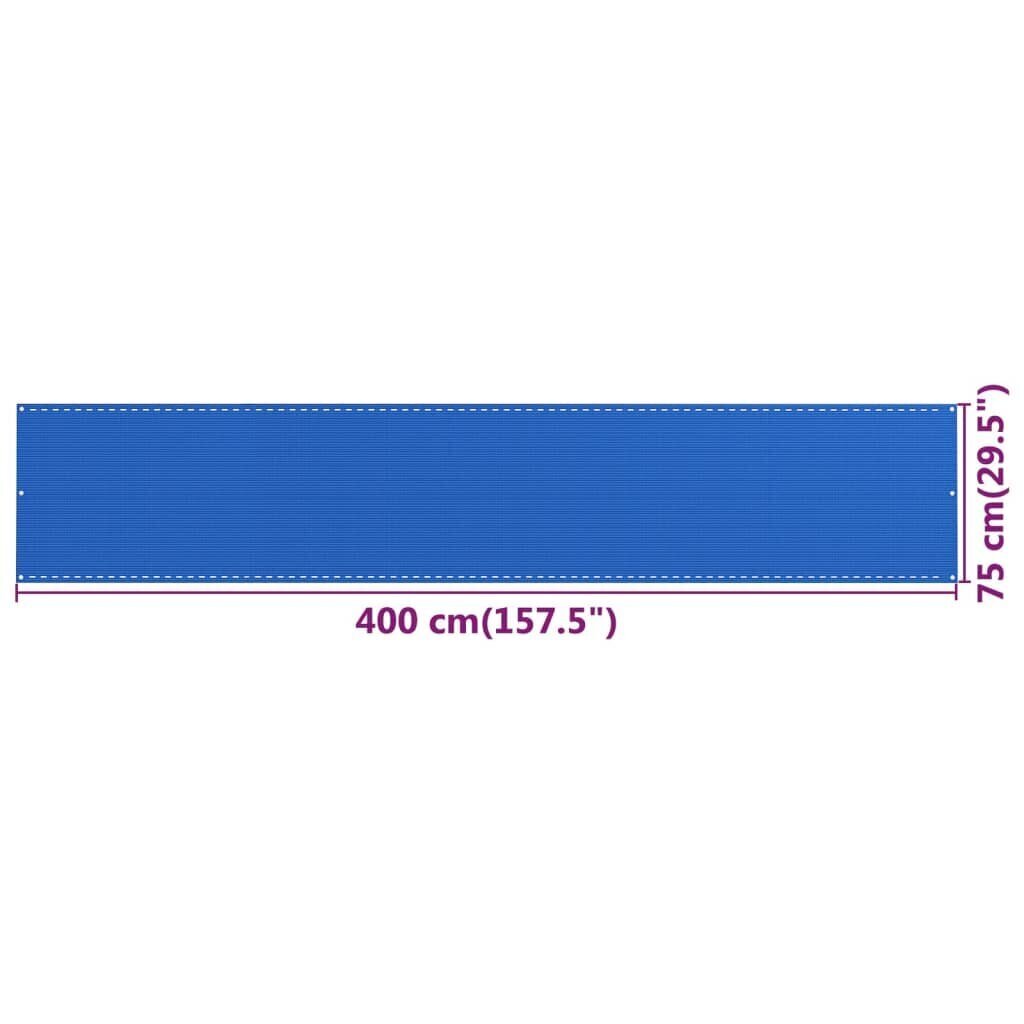 VidaXL balkona aizslietnis, 75x400 cm, zils HDPE cena un informācija | Saulessargi, markīzes un statīvi | 220.lv