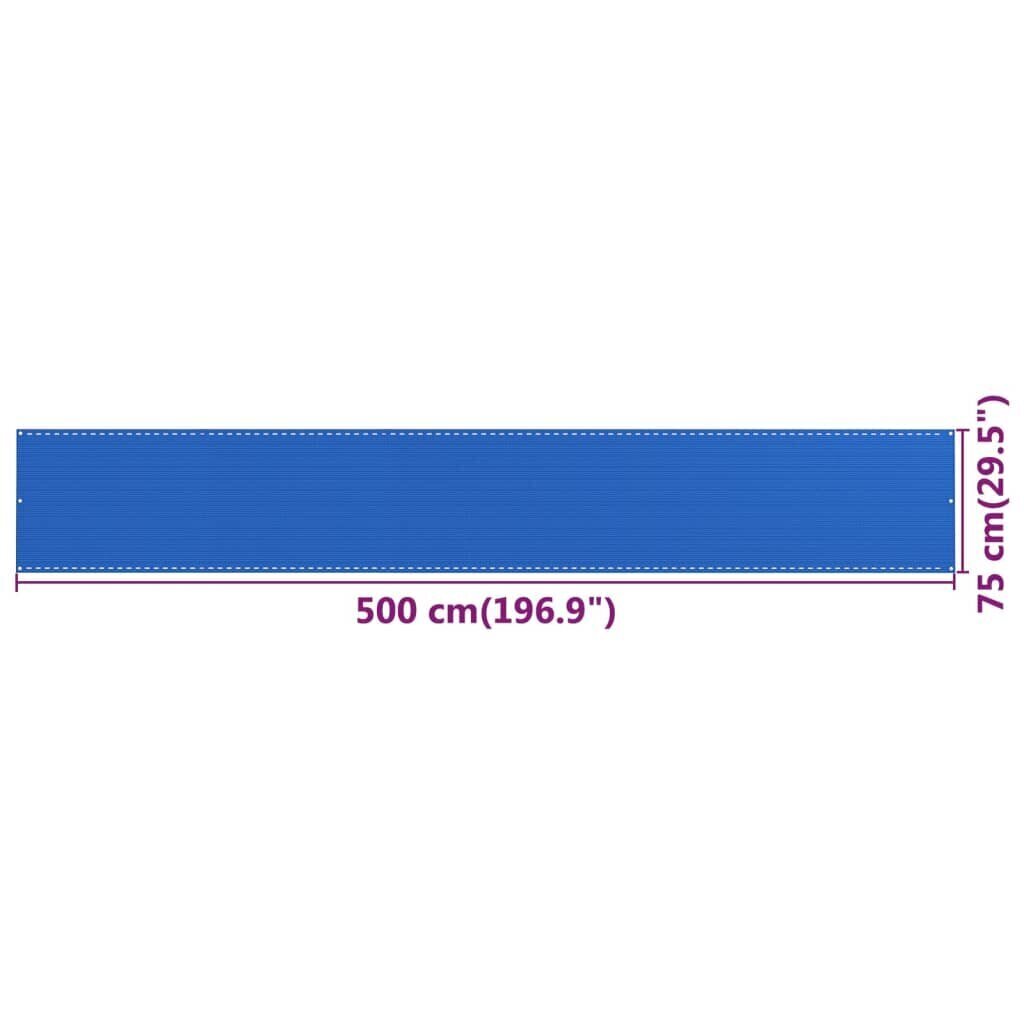 VidaXL balkona aizslietnis, 75x500 cm, zils HDPE цена и информация | Saulessargi, markīzes un statīvi | 220.lv