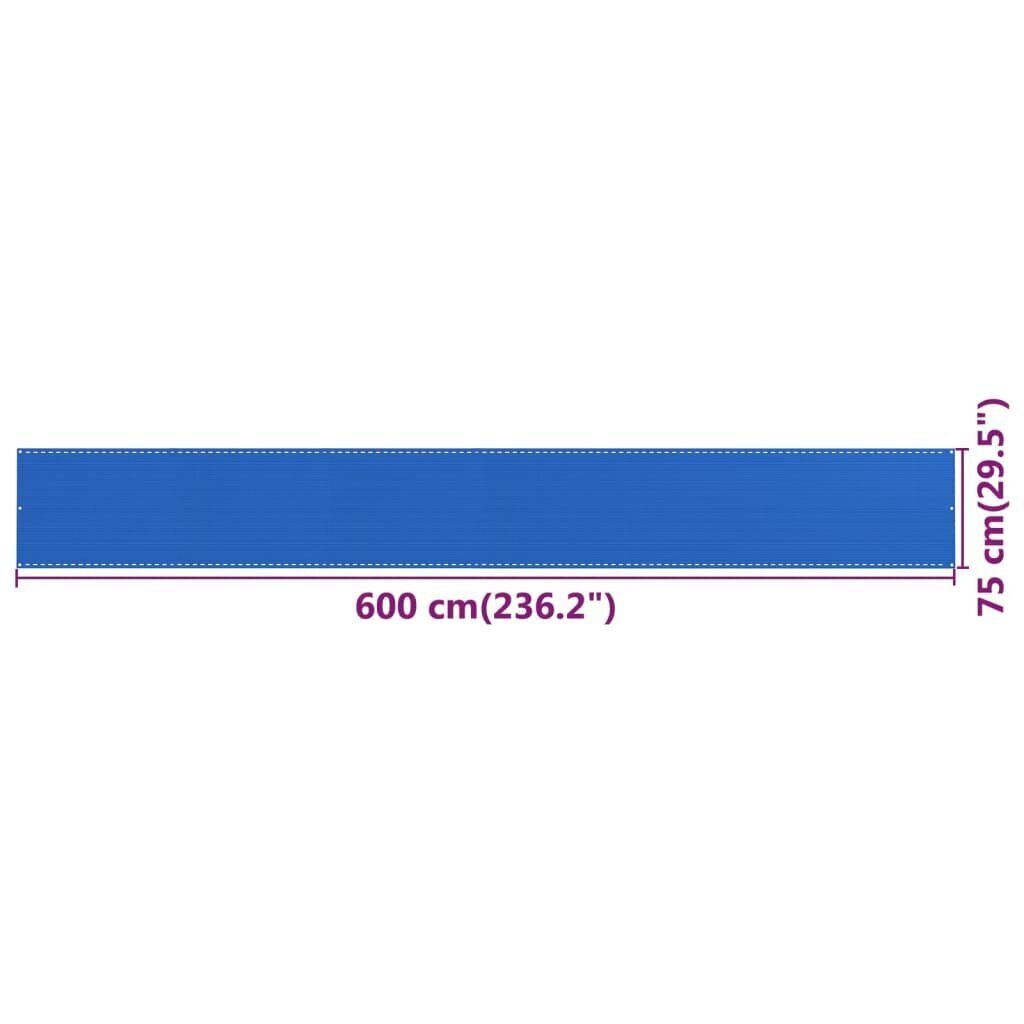 VidaXL balkona aizslietnis, 75x600 cm, zils HDPE cena un informācija | Saulessargi, markīzes un statīvi | 220.lv