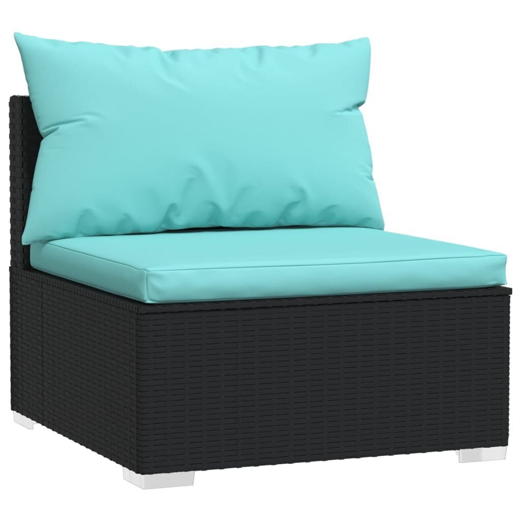 VidaXL vidējais dārza dīvāns ar spilveniem, melna PE rotangpalma cena un informācija | Dārza krēsli | 220.lv