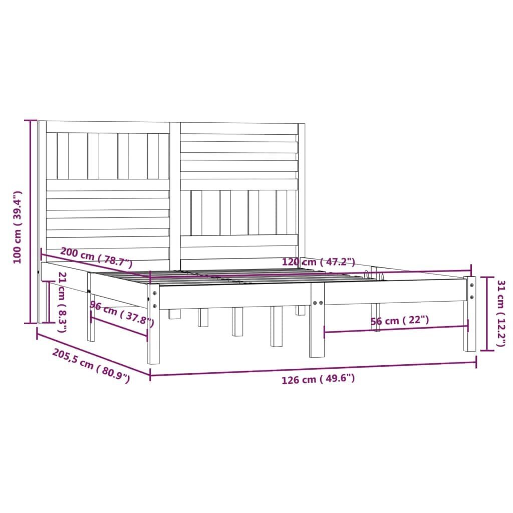 vidaXL gultas rāmis, balts, priedes masīvkoks, 120x200 cm cena un informācija | Gultas | 220.lv