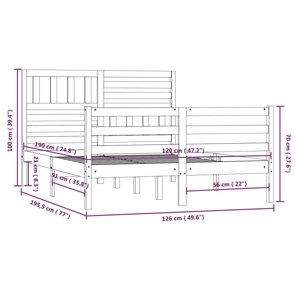 vidaXL gultas rāmis, medus brūns, masīvkoks, 120x190 cm, 4FT cena un informācija | Gultas | 220.lv