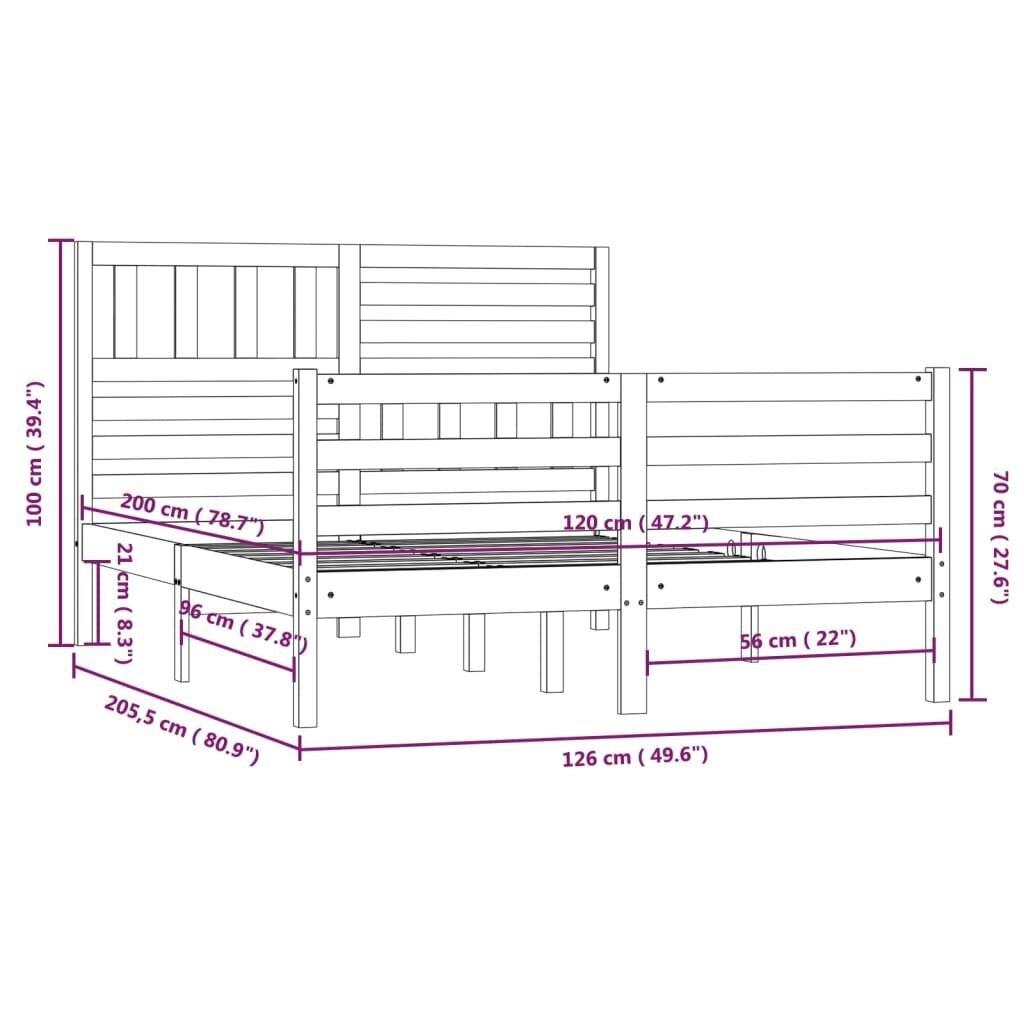 vidaXL gultas rāmis, balts, masīvkoks, 120x200 cm cena un informācija | Gultas | 220.lv