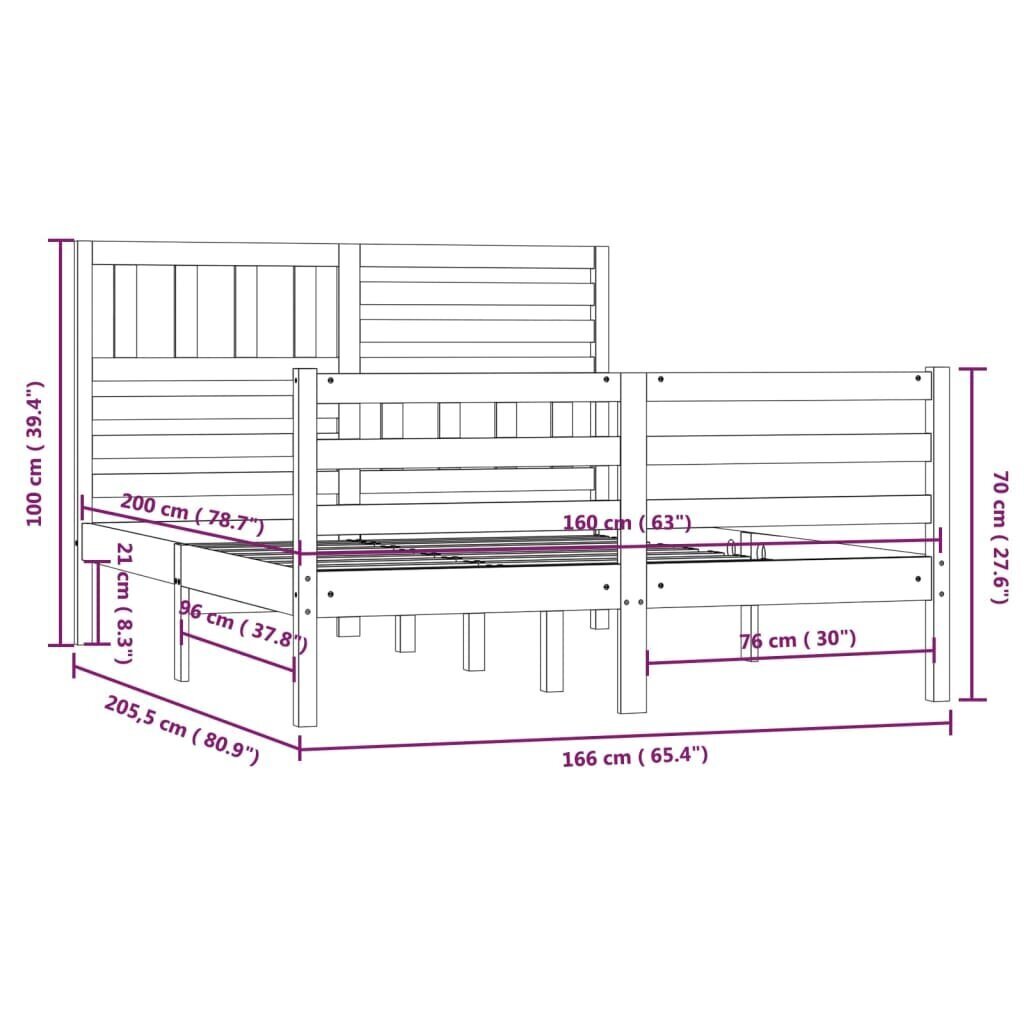 vidaXL gultas rāmis, masīvkoks, 160x200 cm cena un informācija | Gultas | 220.lv