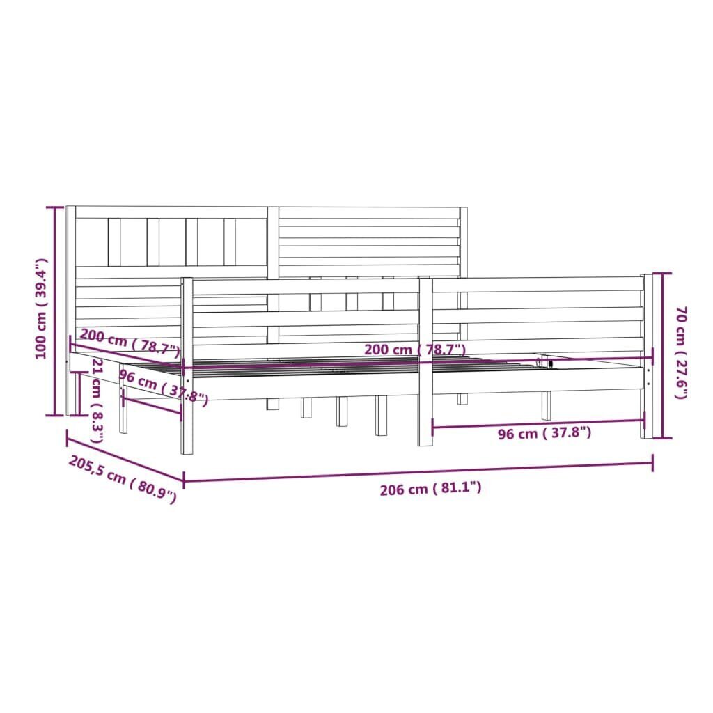 vidaXL gultas rāmis, pelēks, masīvkoks, 200x200 cm cena un informācija | Gultas | 220.lv