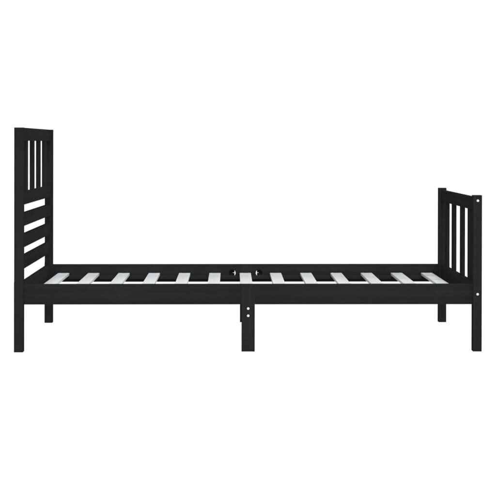 vidaXL gultas rāmis, melns, masīvkoks, 75x190 cm, vienvietīgs cena un informācija | Gultas | 220.lv