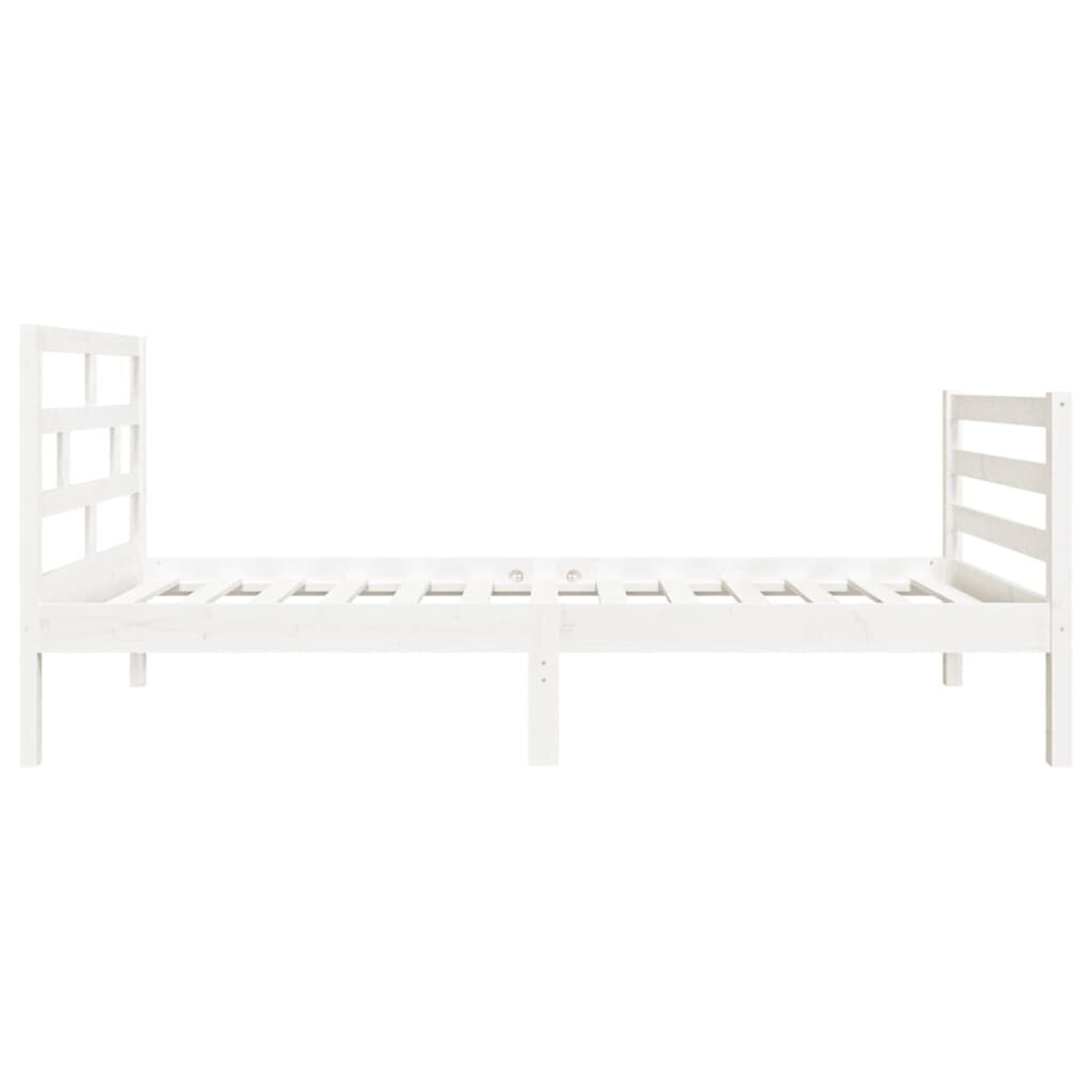 vidaXL gultas rāmis, balts, masīvkoks, 75x190 cm, 2FT6, vienvietīgs cena un informācija | Gultas | 220.lv
