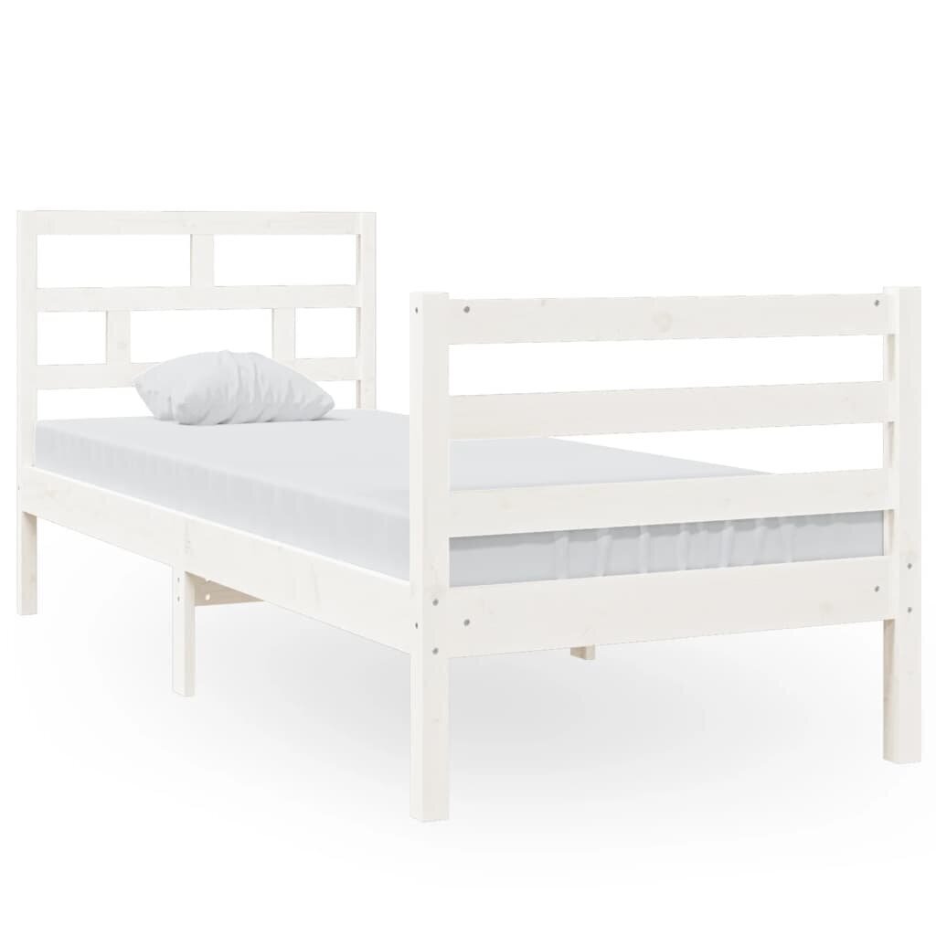 vidaXL gultas rāmis, balts, masīvkoks, 75x190 cm, 2FT6, vienvietīgs cena un informācija | Gultas | 220.lv