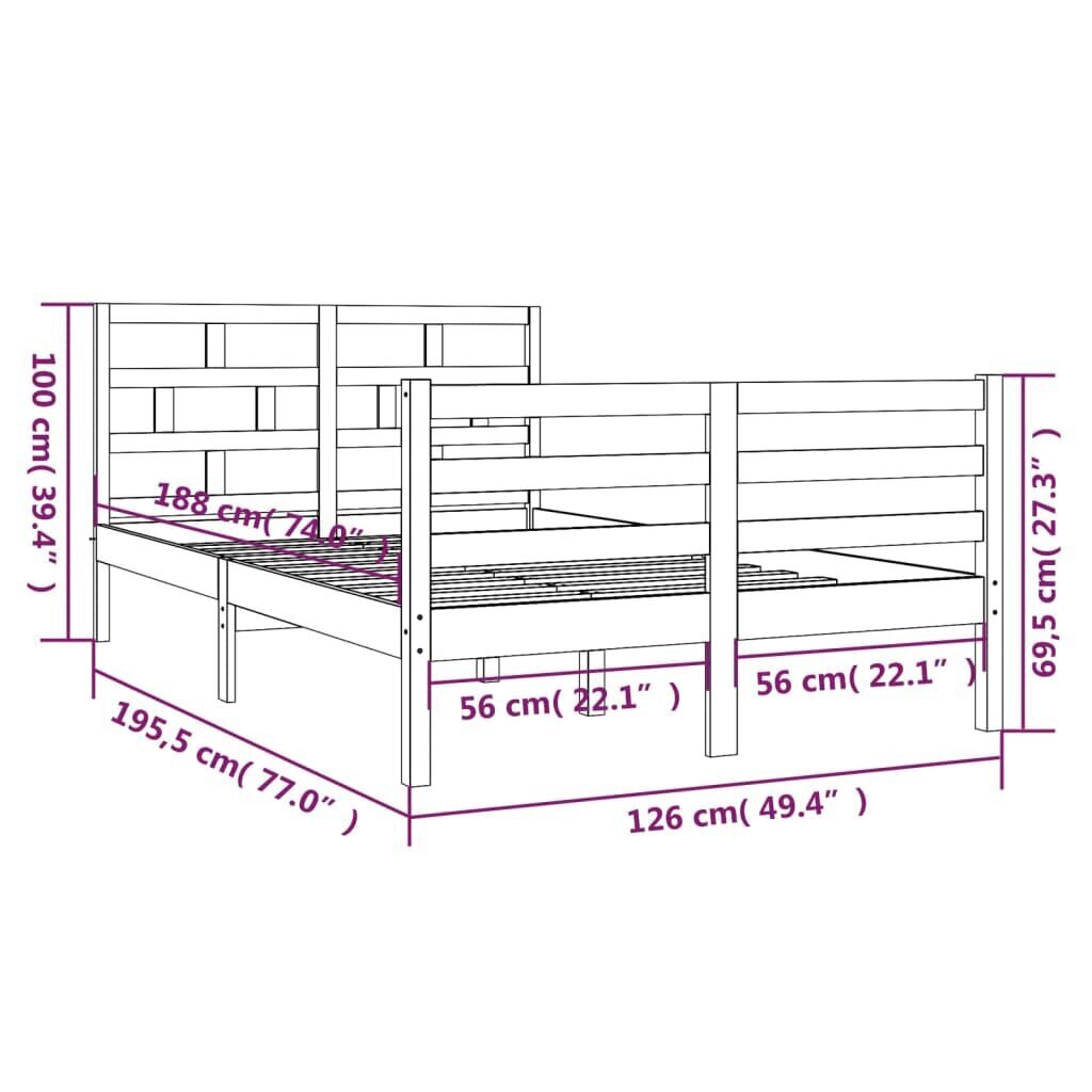 vidaXL gultas rāmis, masīvkoks, 120x190 cm, 4FT, divvietīgs cena un informācija | Gultas | 220.lv