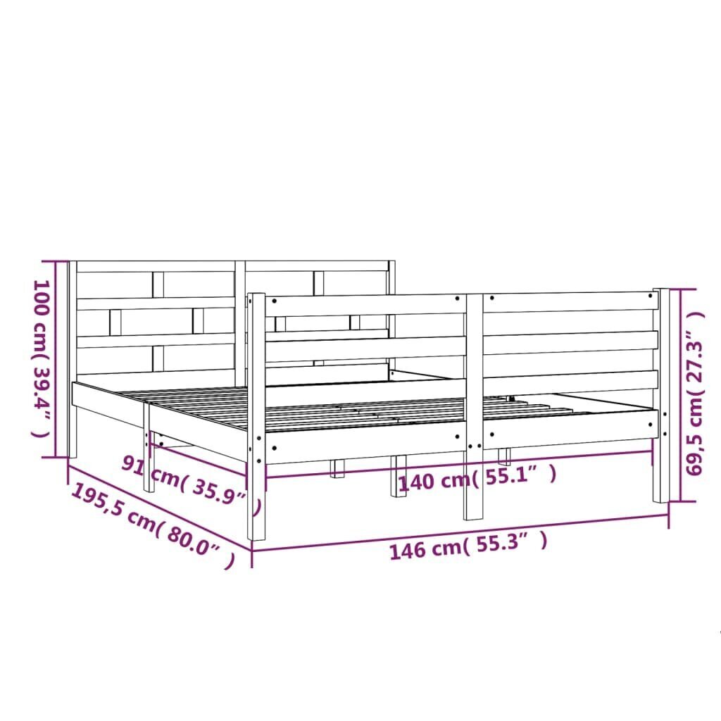 vidaXL gultas rāmis, balts, priedes masīvkoks, 140x190 cm cena un informācija | Gultas | 220.lv