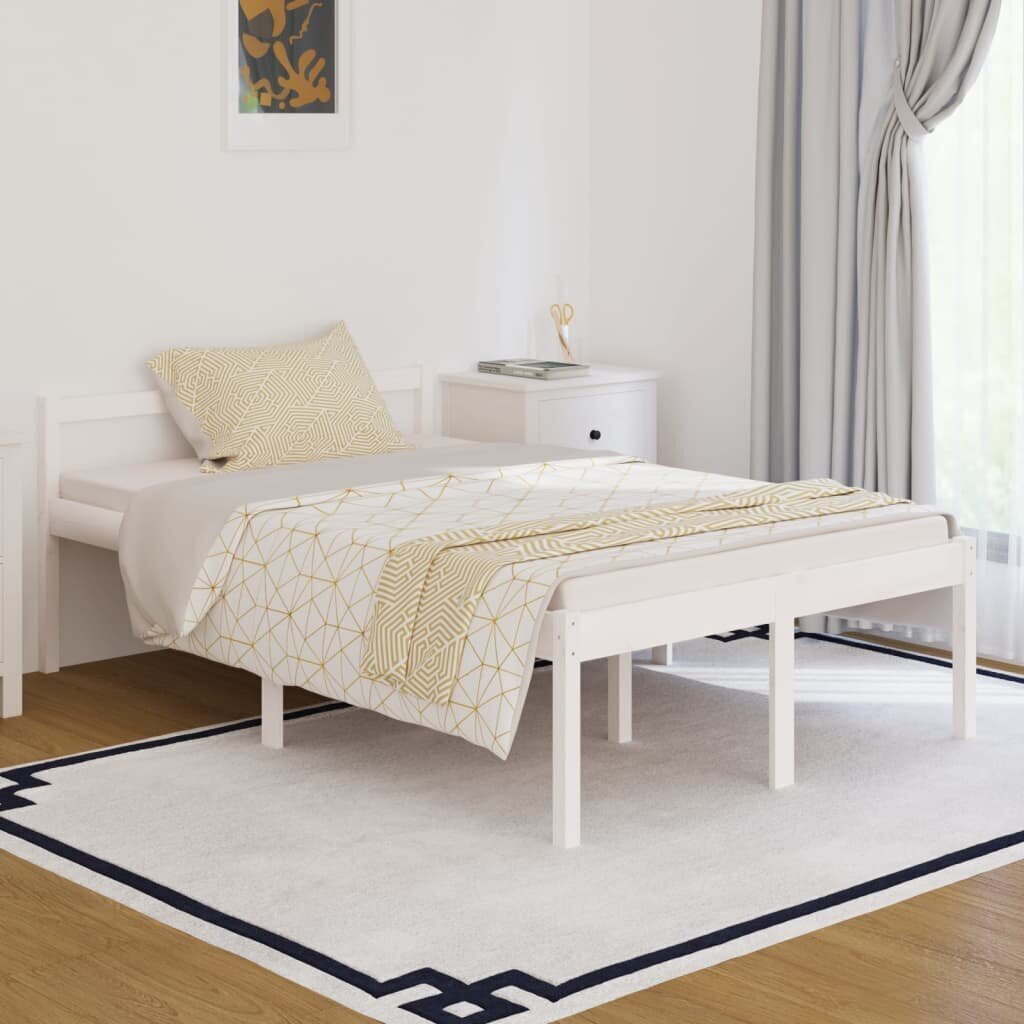 vidaXL gultas rāmis, balts masīvkoks, 120x190 cm cena un informācija | Gultas | 220.lv