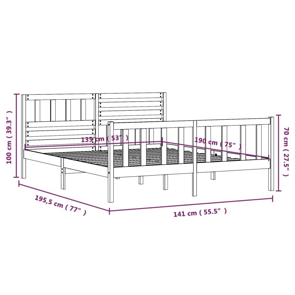 vidaXL gultas rāmis, balts, masīvkoks, 135x190 cm, 4FT6, divvietīgs цена и информация | Gultas | 220.lv