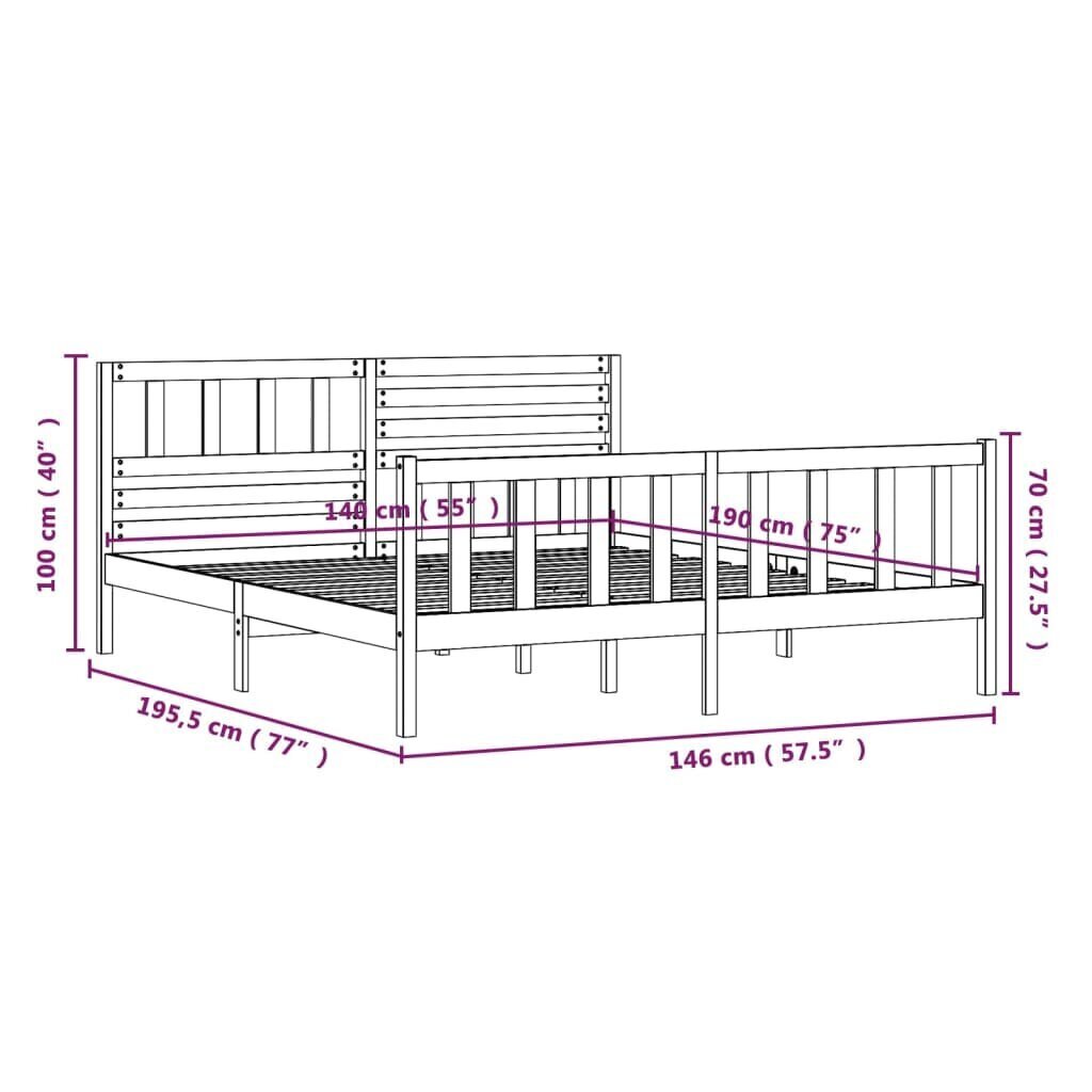 vidaXL gultas rāmis, masīvkoks, 140x190 cm cena un informācija | Gultas | 220.lv