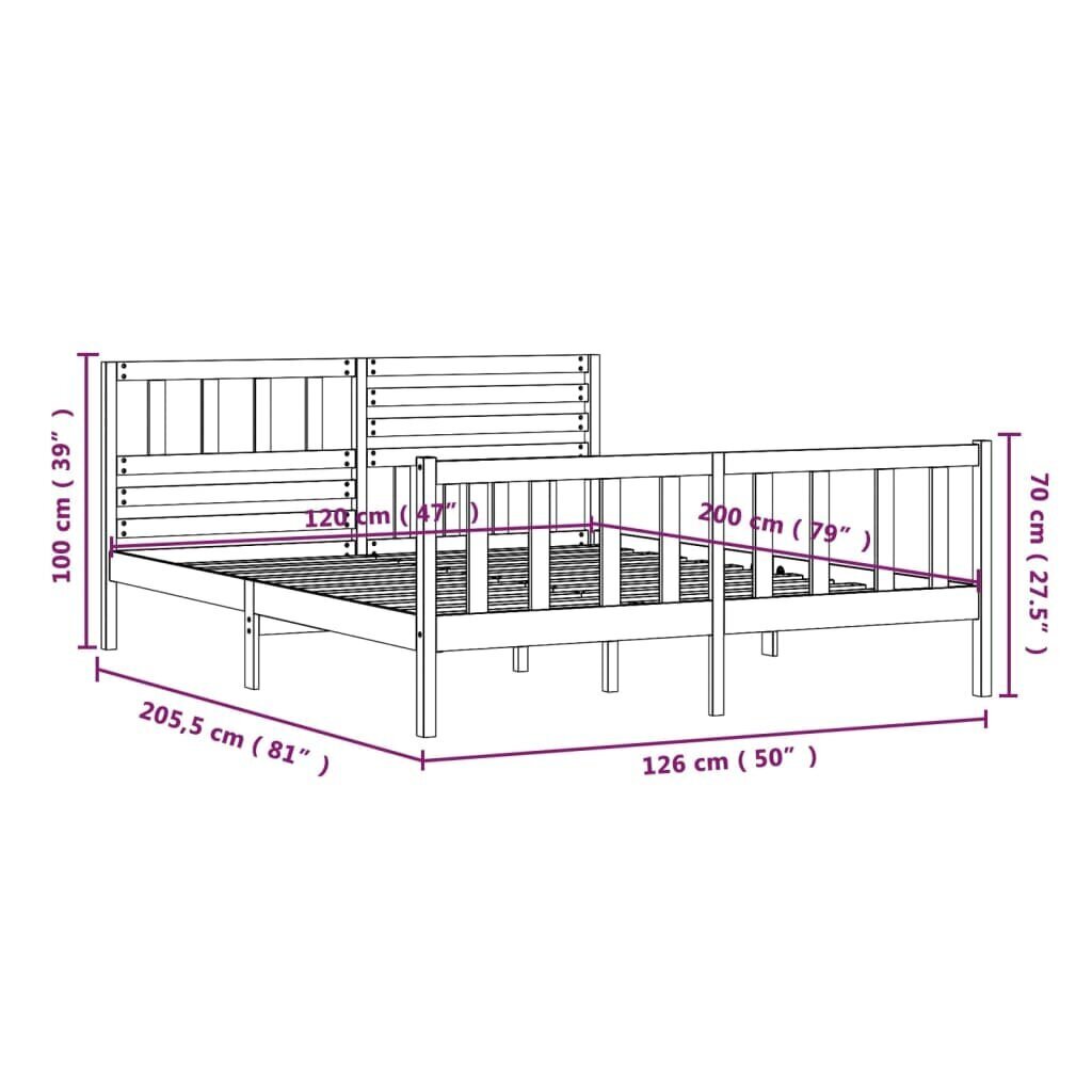 vidaXL gultas rāmis, masīvkoks, 120x200 cm cena un informācija | Gultas | 220.lv