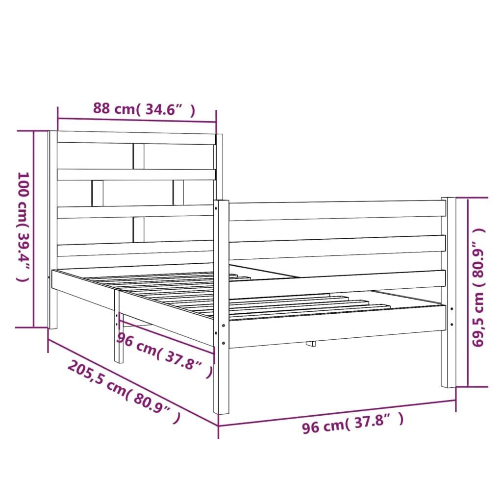 vidaXL gultas rāmis, priedes masīvkoks, 90x200 cm cena un informācija | Gultas | 220.lv