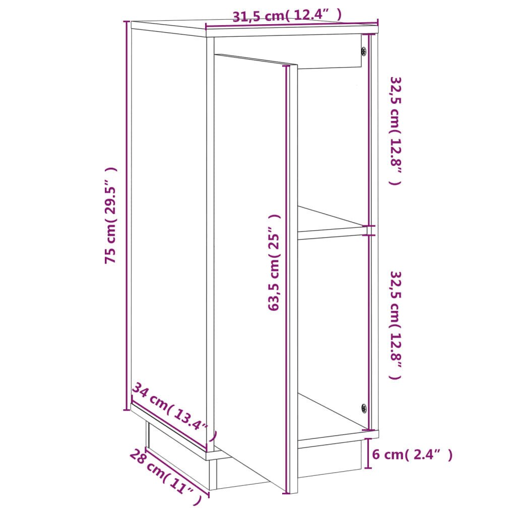 vidaXL kumodes, 2 gab., 31,5x34x75 cm, priedes masīvkoks cena un informācija | Skapīši viesistabai | 220.lv