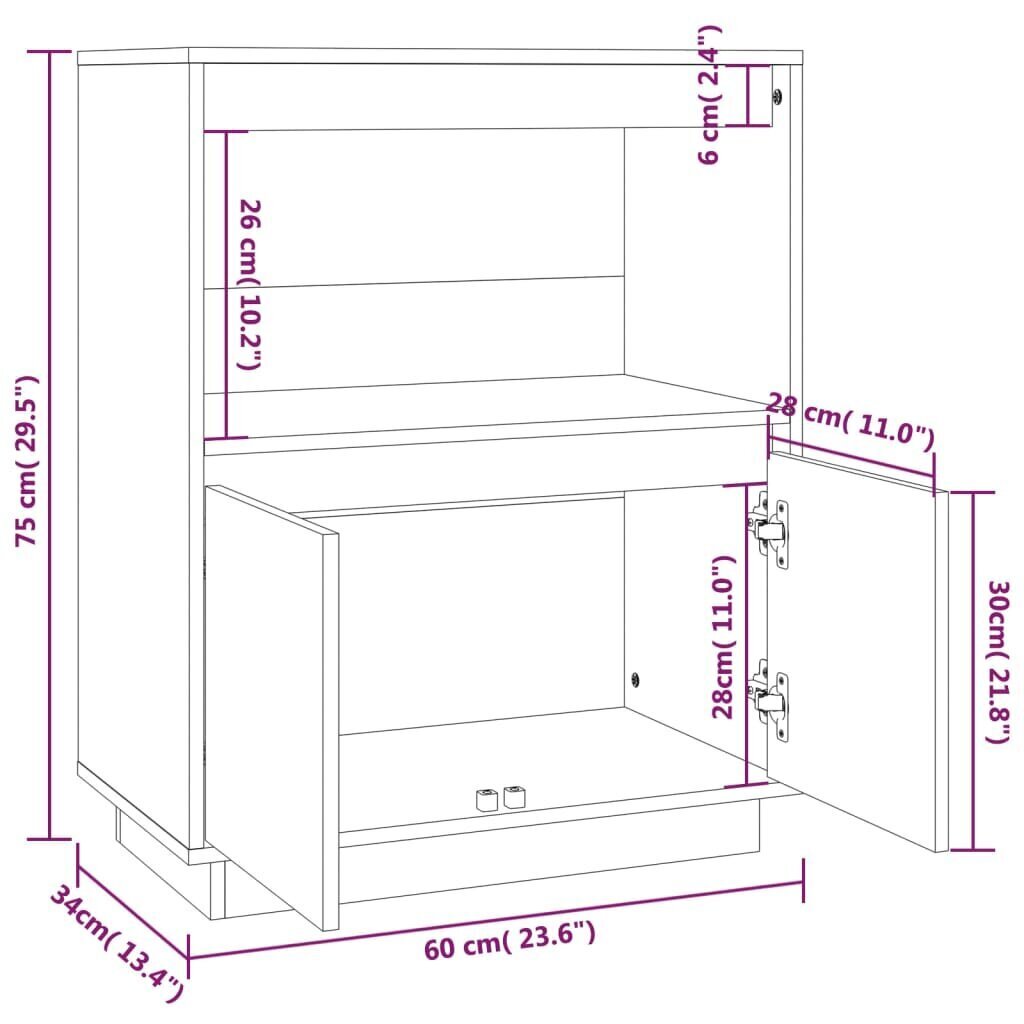 vidaXL kumode, 60x34x75 cm, priedes masīvkoks cena un informācija | Skapīši viesistabai | 220.lv