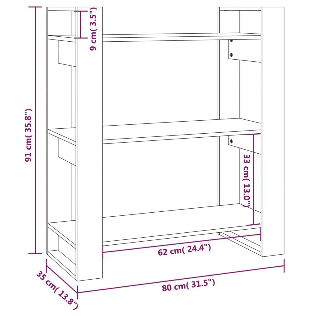 vidaXL grāmatu plaukts, medus brūns, 80x35x91 cm, masīvkoks cena un informācija | Plaukti | 220.lv