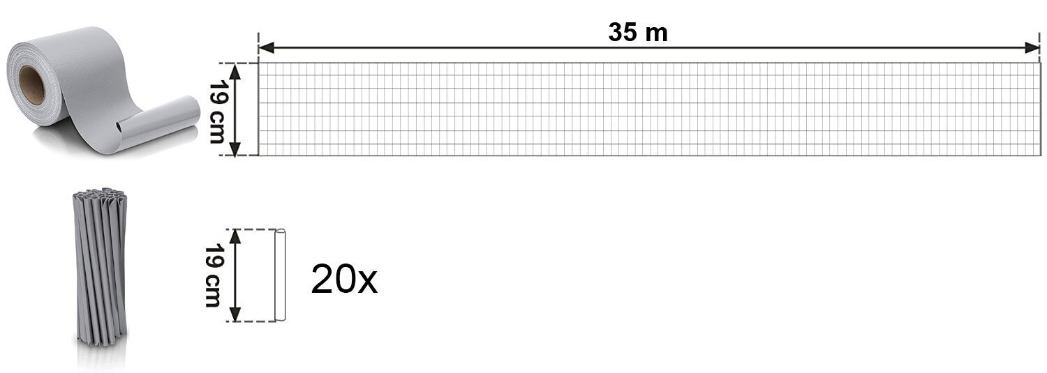 Žoga josla 19 cm x 35 m, pelēka cena un informācija | Žogi un piederumi | 220.lv