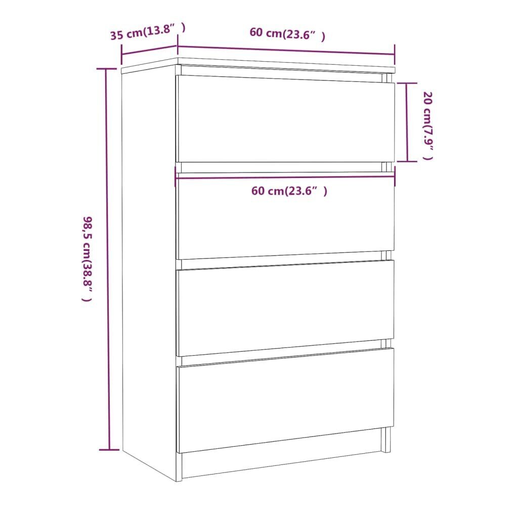 vidaXL kumode, ozolkoka krāsā, 60x35x98,5 cm, inženierijas koks cena un informācija | Skapīši viesistabai | 220.lv