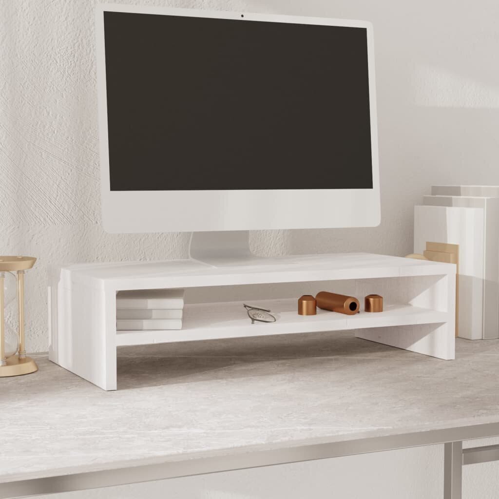 vidaXL monitora paliktnis, balts, 50x24x13 cm, priedes masīvkoks цена и информация | TV galdiņi | 220.lv