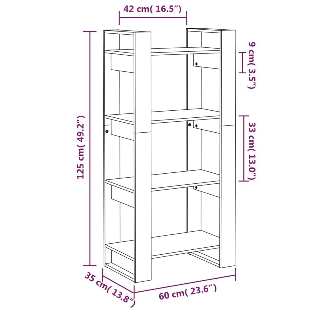 vidaXL grāmatu plaukts, melns, 60x35x125 cm, masīvkoks cena un informācija | Plaukti | 220.lv