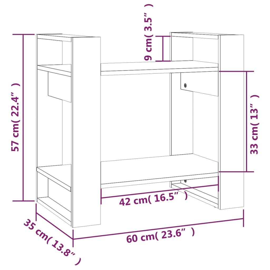 vidaXL grāmatu plaukts, melns, 60x35x57 cm, priedes masīvkoks cena un informācija | Plaukti | 220.lv