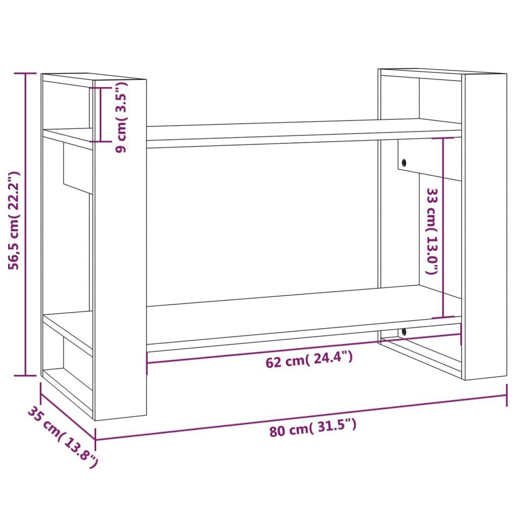 vidaXL grāmatu plaukts, pelēks, 80x35x56,5 cm, priedes masīvkoks cena un informācija | Plaukti | 220.lv