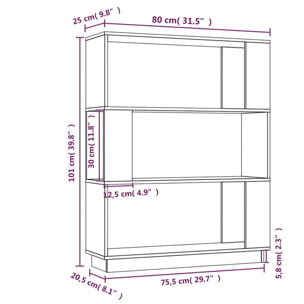 vidaXL grāmatu plaukts, melns, 80x25x101 cm, priedes masīvkoks cena un informācija | Plaukti | 220.lv