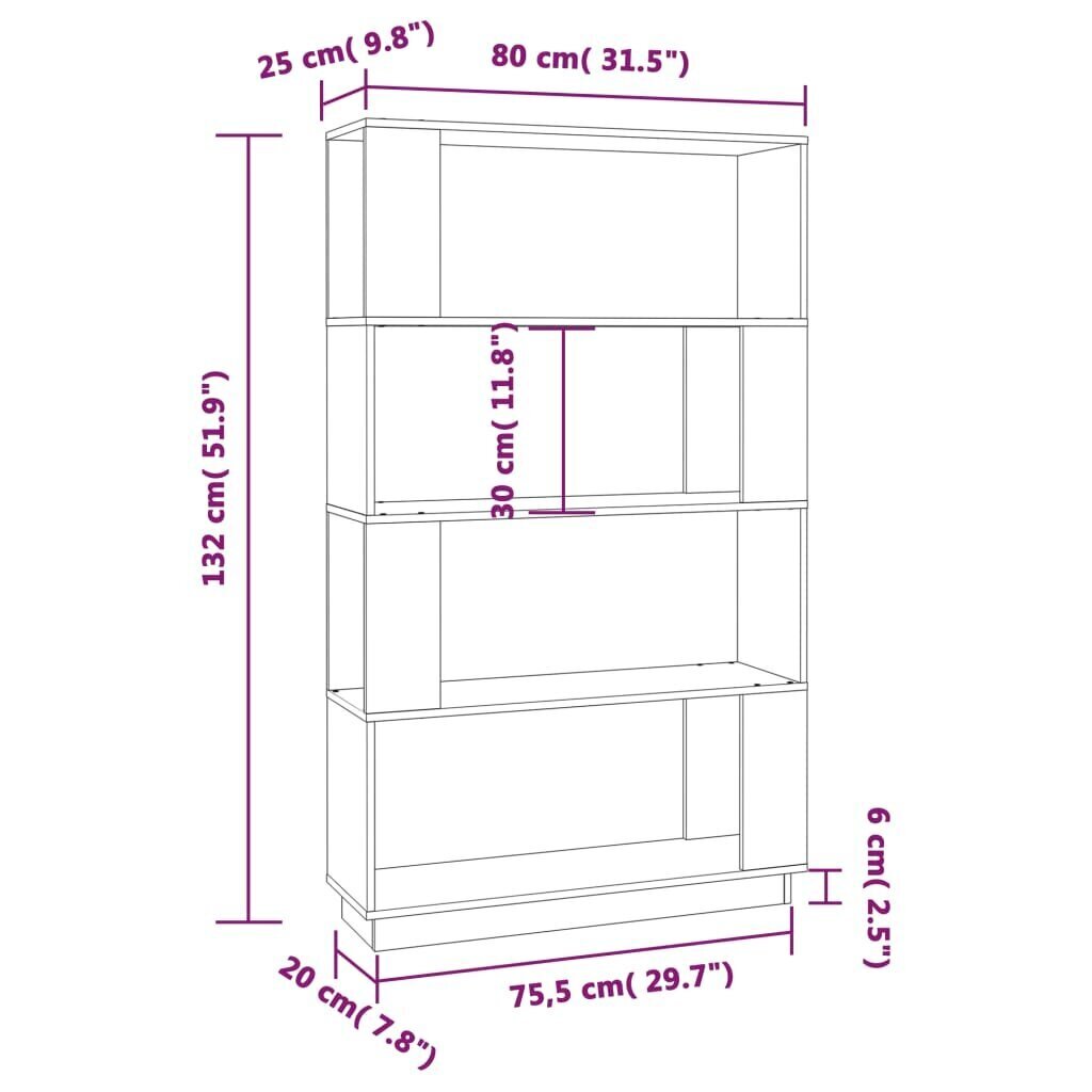 vidaXL grāmatu plaukts, 80x25x132 cm, priedes masīvkoks cena un informācija | Plaukti | 220.lv