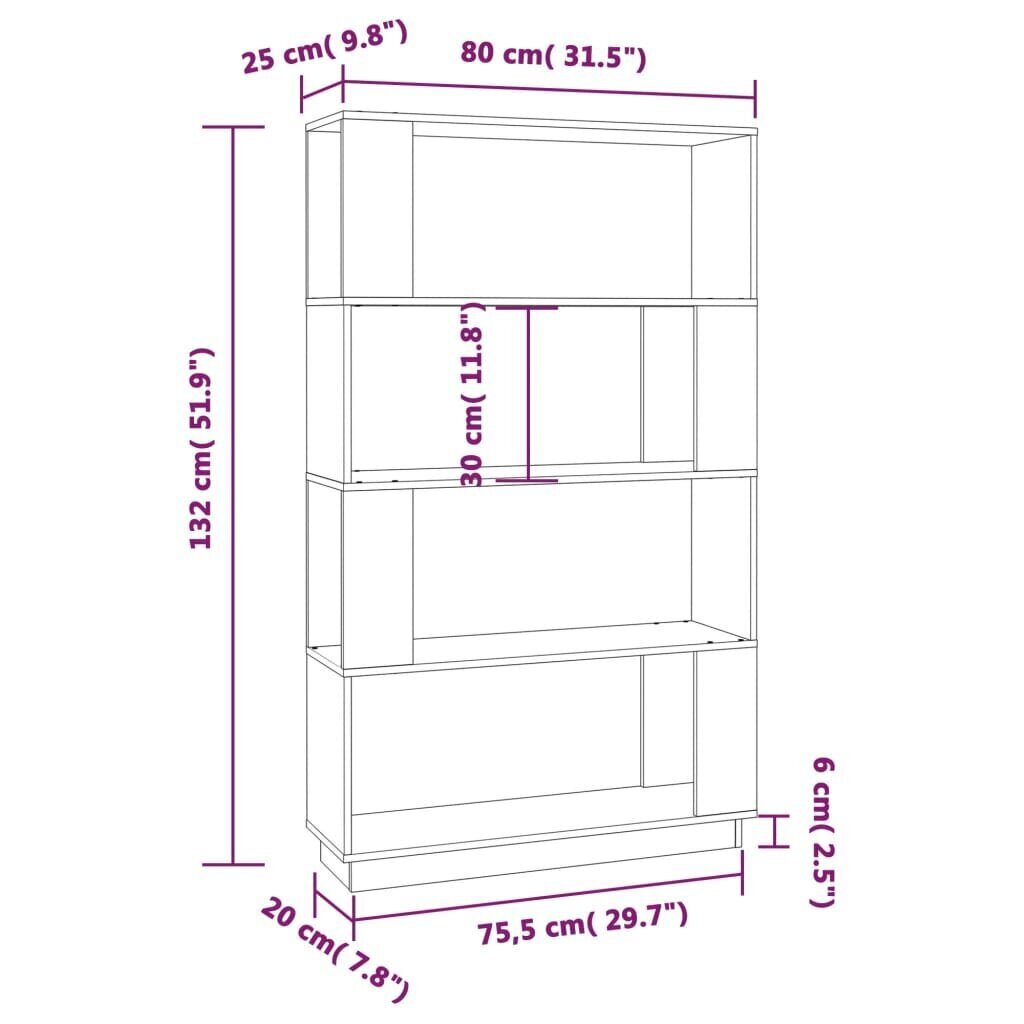 vidaXL grāmatu plaukts, melns, 80x25x132 cm, priedes masīvkoks cena un informācija | Plaukti | 220.lv