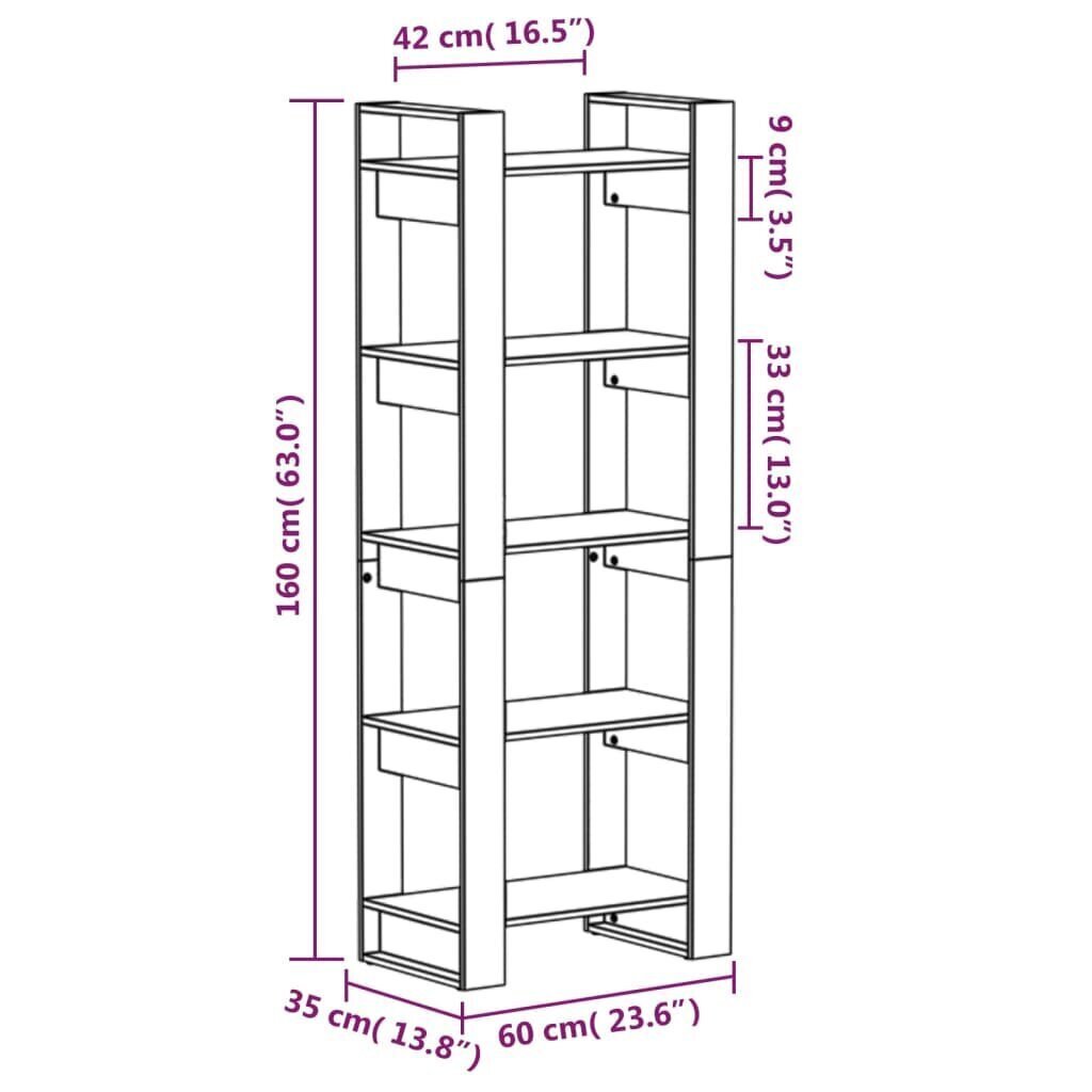 vidaXL grāmatu plaukts, melns, 60x35x160 cm, masīvkoks цена и информация | Plaukti | 220.lv