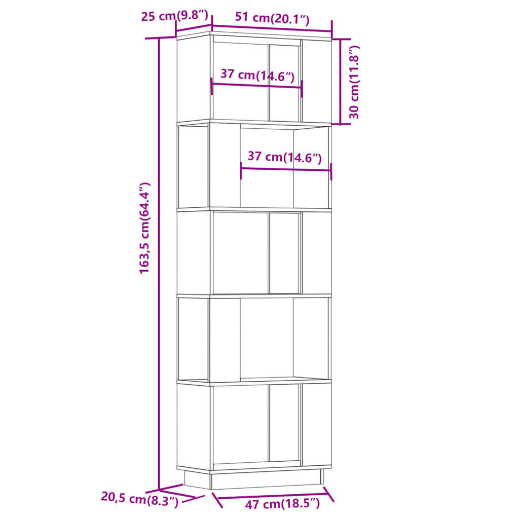 vidaXL grāmatu plaukts, melns, 51x25x163,5 cm, priedes masīvkoks cena un informācija | Plaukti | 220.lv