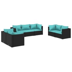 Комплект уличной мебели с подушками, 7 частей, чёрный / синий цена и информация | Комплекты уличной мебели | 220.lv