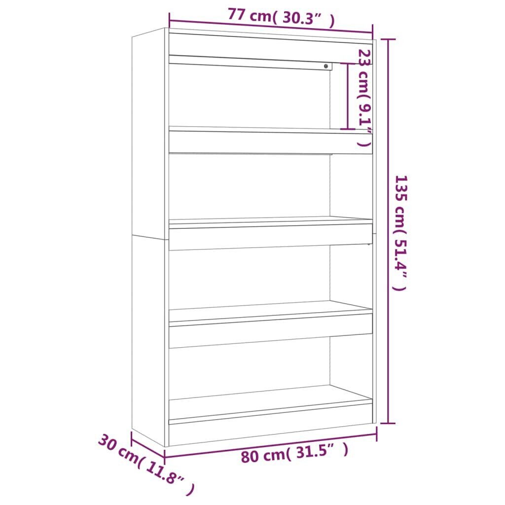 vidaXL grāmatu plaukts, melns, 80x30x135 cm, skaidu plāksne cena un informācija | Plaukti | 220.lv