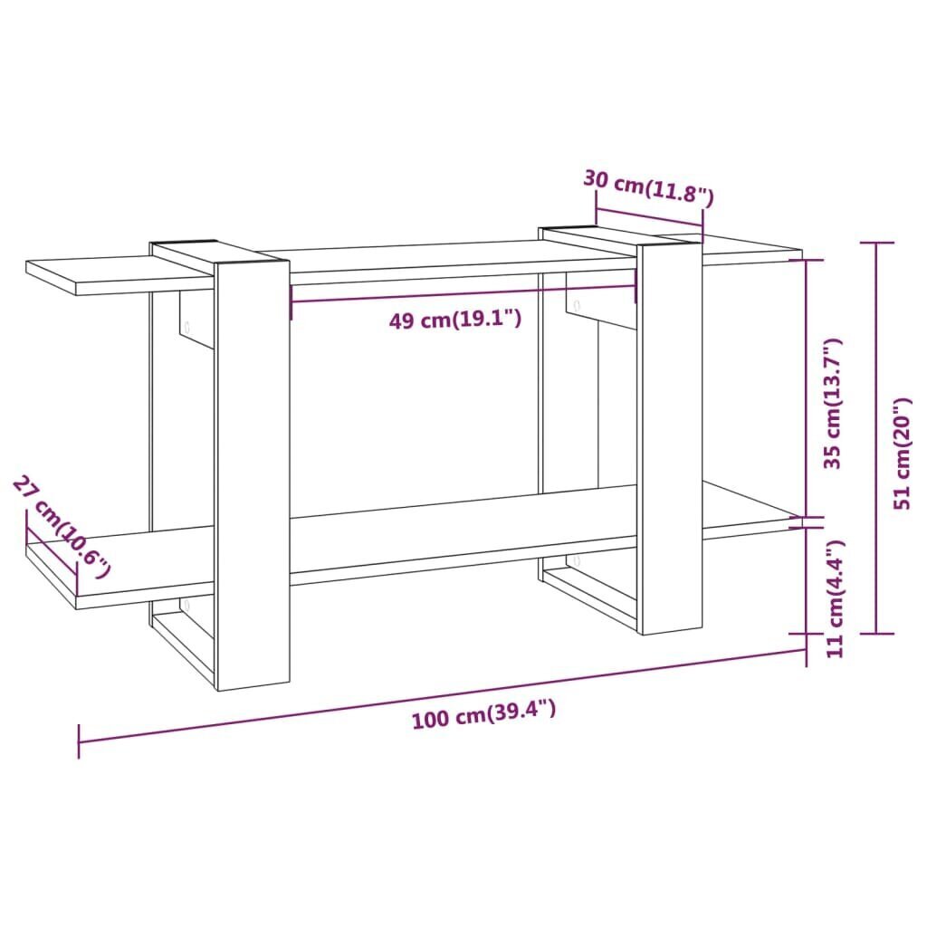 vidaXL grāmatu plaukts, betonpelēks, 100x30x51 cm, inženierijas koks cena un informācija | Plaukti | 220.lv