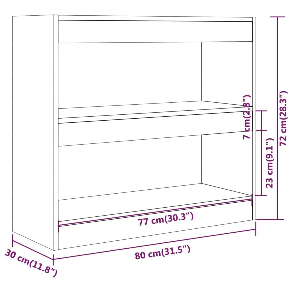 vidaXL grāmatu plaukts, aizslietnis, balts, 80x30x72 cm cena un informācija | Plaukti | 220.lv