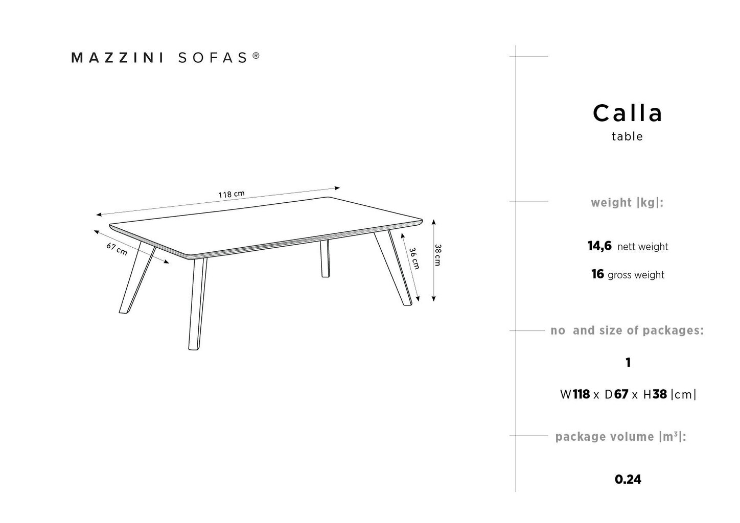 Kafijas galdiņš Mazzini Sofas Calla, melns/brūns cena un informācija | Žurnālgaldiņi | 220.lv