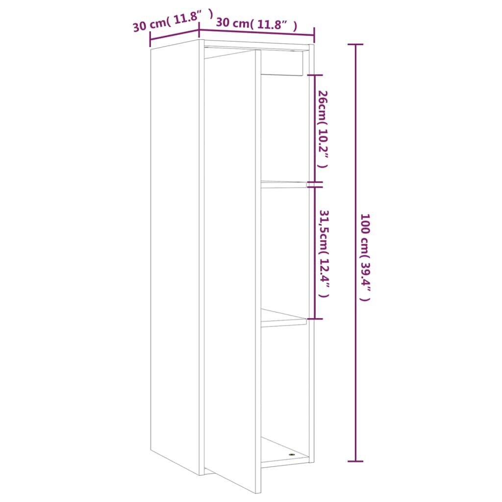 vidaXL sienas skapīši, 2 gab., balti, 30x30x100 cm, priedes masīvkoks цена и информация | Plaukti | 220.lv
