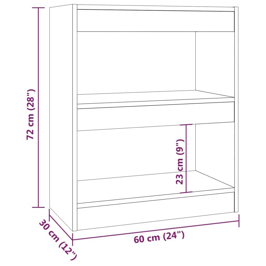 vidaXL grāmatu plaukts, pelēcīga ozolkoka krāsa, 60x30x72 cm cena un informācija | Plaukti | 220.lv