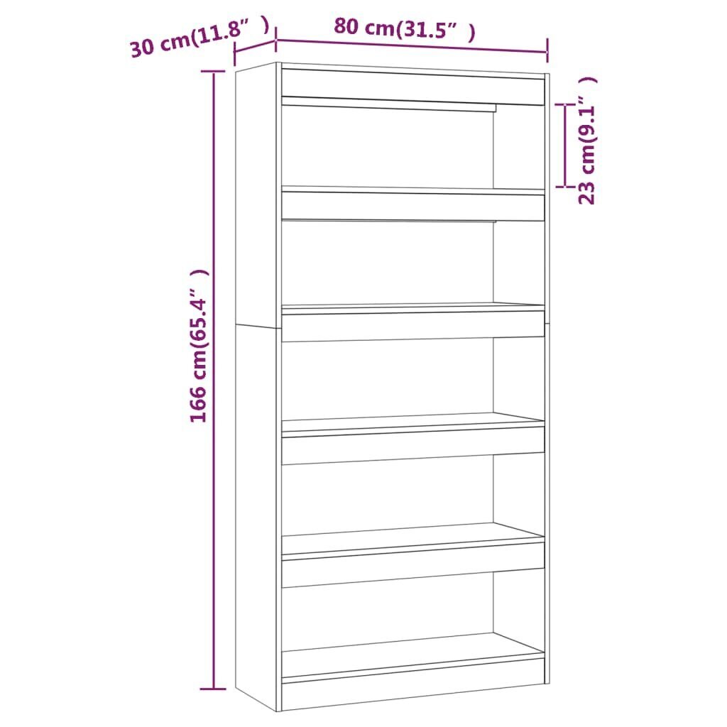 vidaXL grāmatu plaukts, melns, 80x30x166 cm, skaidu plāksne cena un informācija | Plaukti | 220.lv