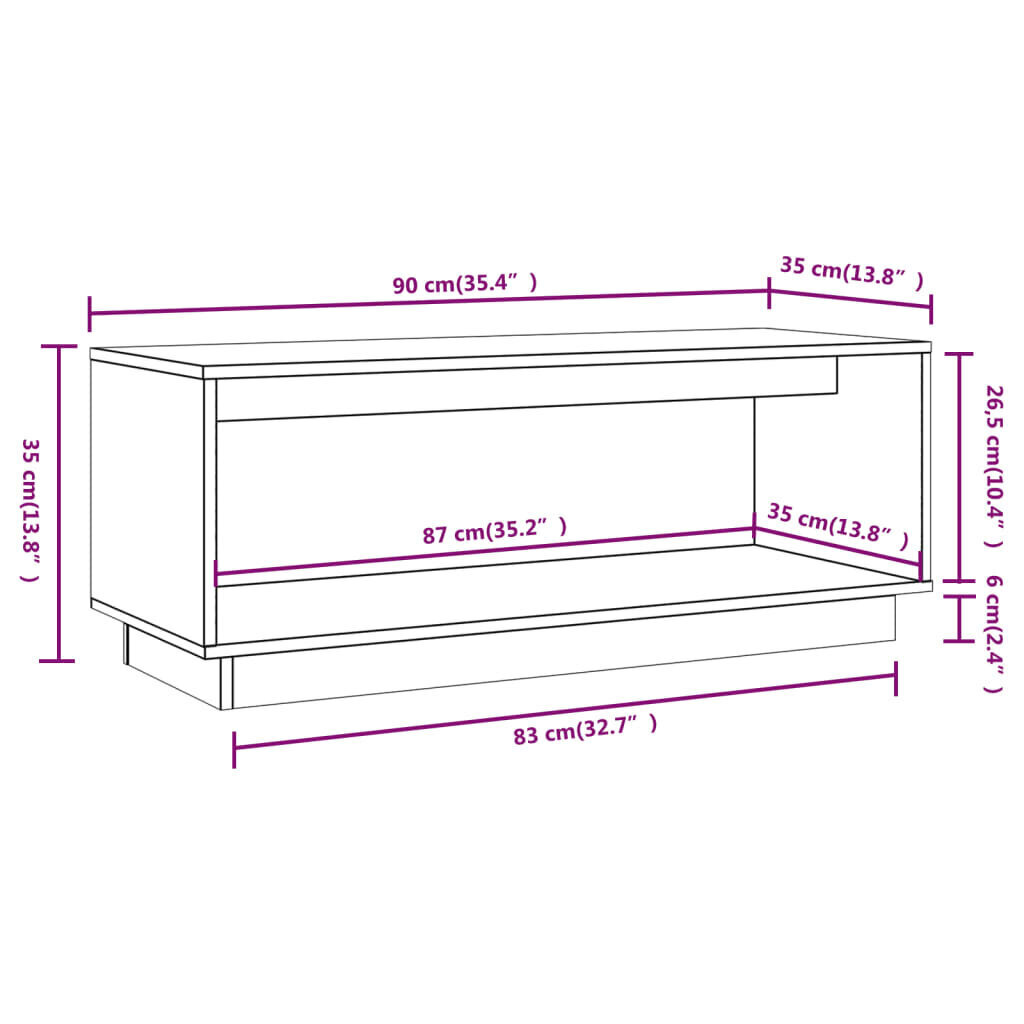 vidaXL TV plaukts, melns, 90x35x35 cm, priedes masīvkoks цена и информация | TV galdiņi | 220.lv