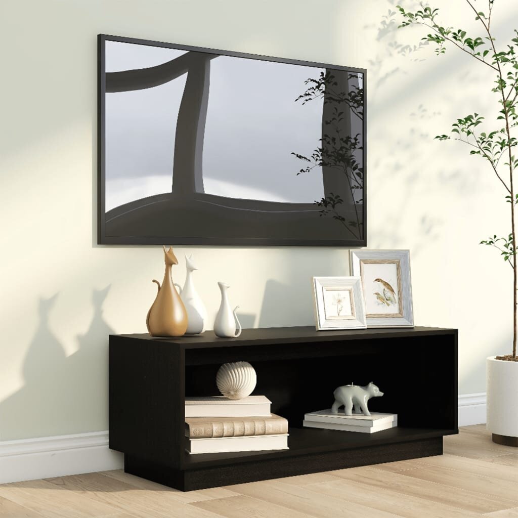 vidaXL TV plaukts, melns, 90x35x35 cm, priedes masīvkoks цена и информация | TV galdiņi | 220.lv