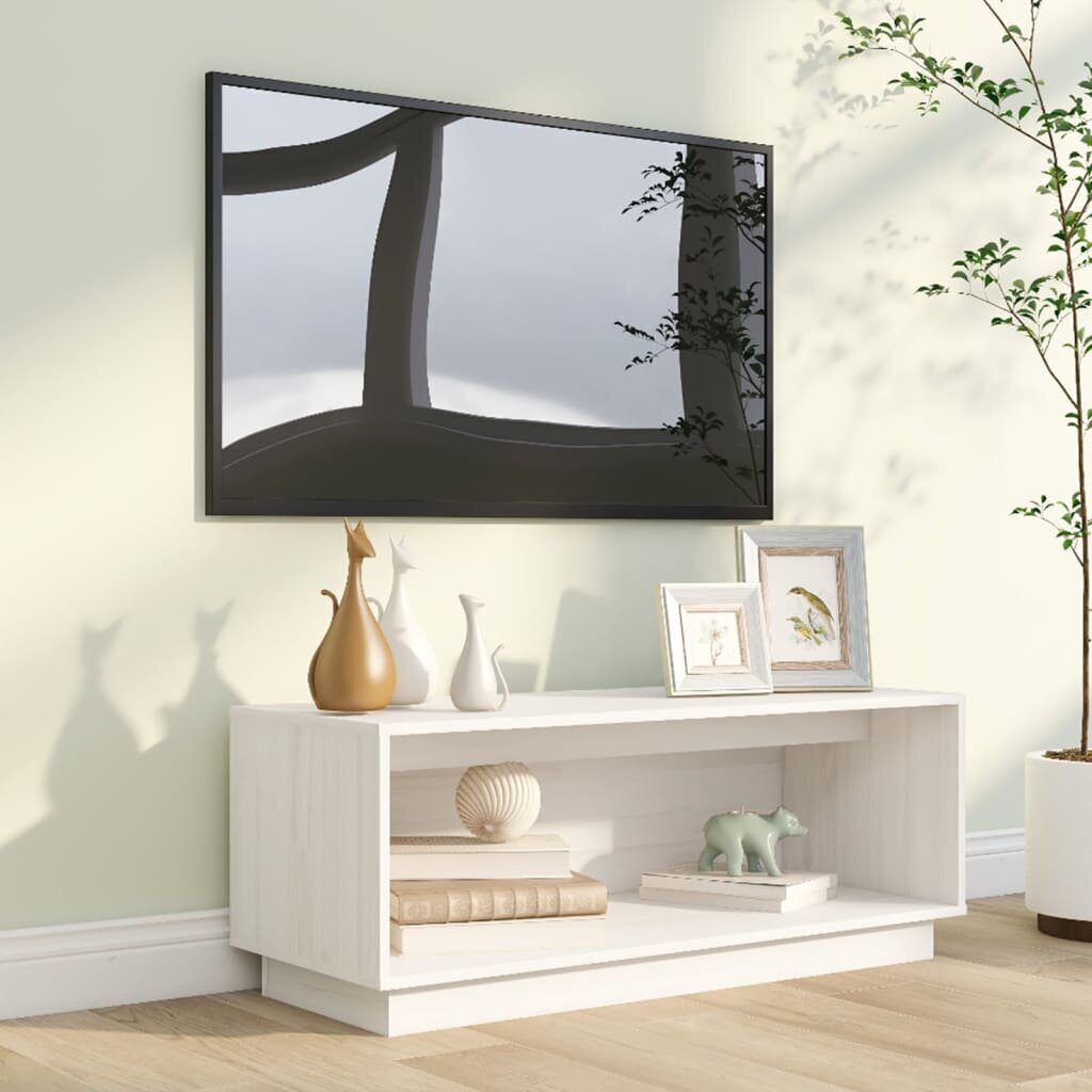 vidaXL TV plaukts, balts, 90x35x35 cm, priedes masīvkoks cena un informācija | TV galdiņi | 220.lv