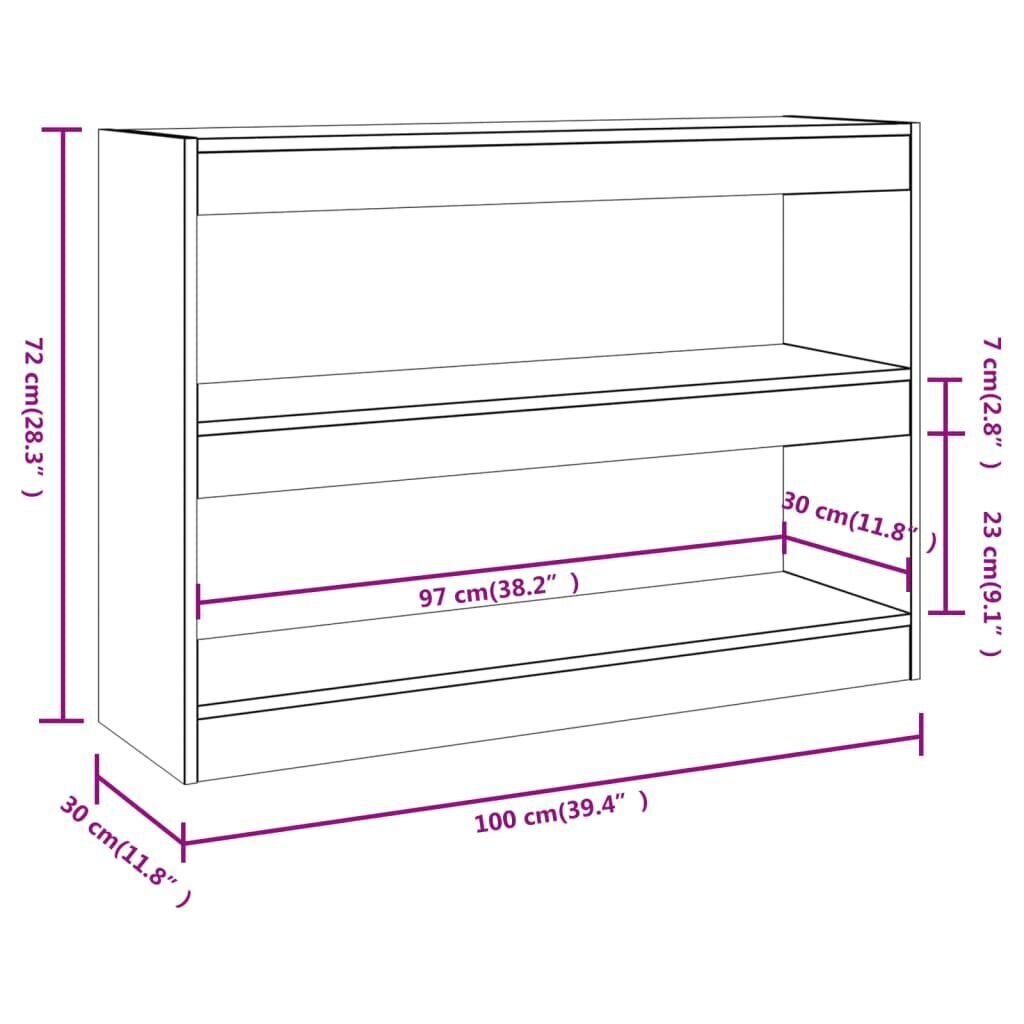 vidaXL grāmatu plaukts, aizslietnis, balts, 100x30x72 cm cena un informācija | Plaukti | 220.lv