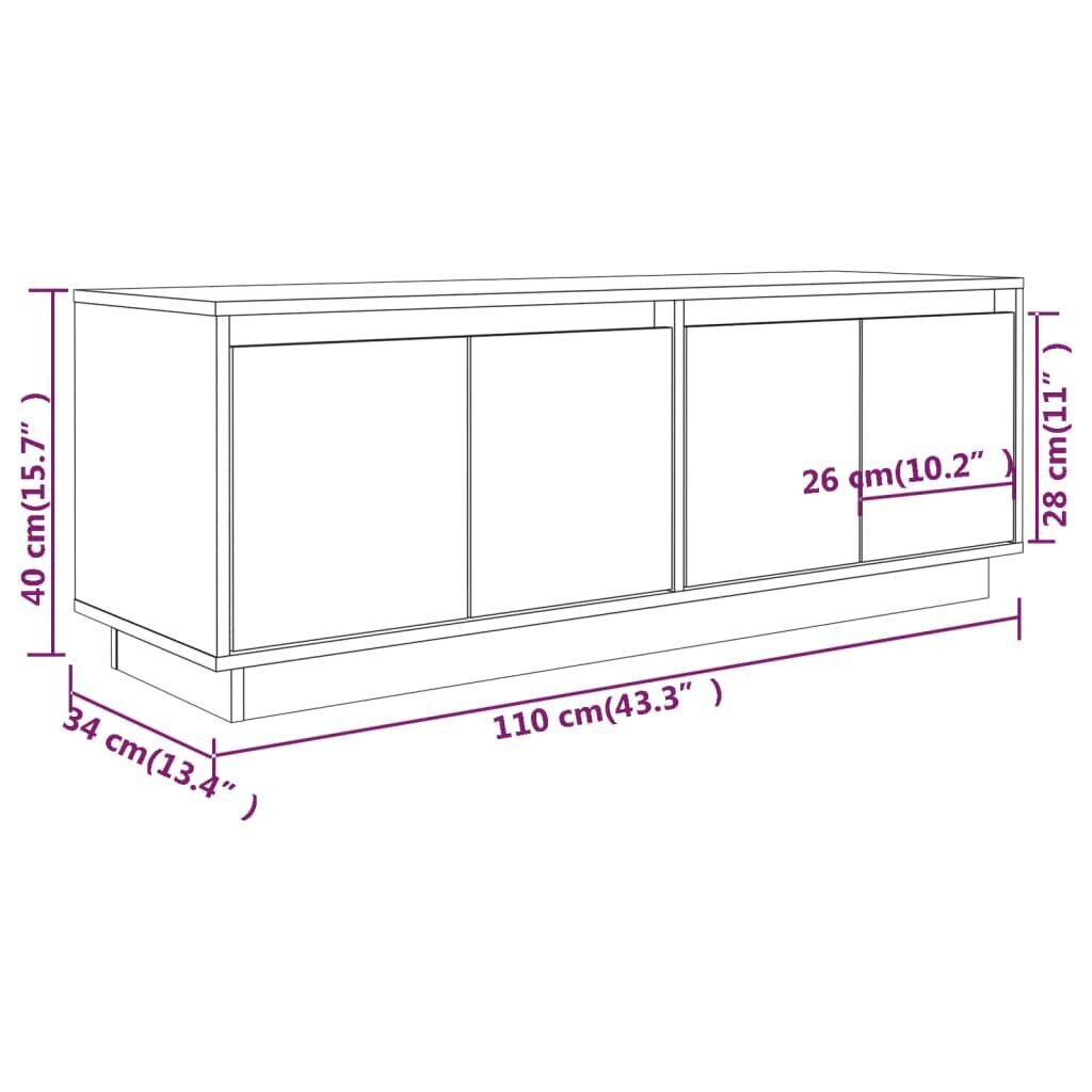 vidaXL TV skapītis, balts, 110x34x40 cm, priedes masīvkoks cena un informācija | TV galdiņi | 220.lv