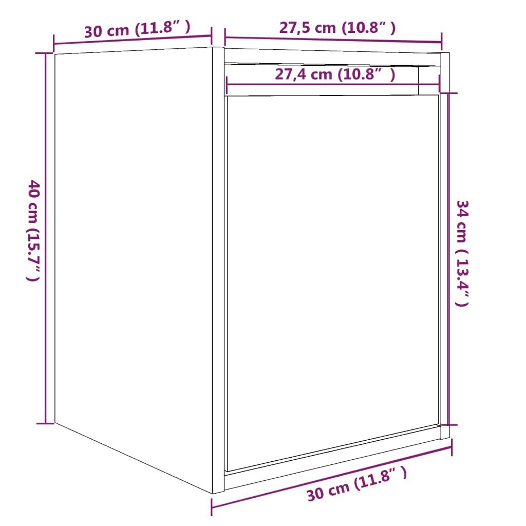 vidaXL sienas skapītis, balts, 30x30x40 cm, priedes masīvkoks cena un informācija | Plaukti | 220.lv